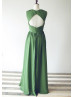Olive Green Ruching Chiffon Heart Cut Back Floor Length Prom Dress